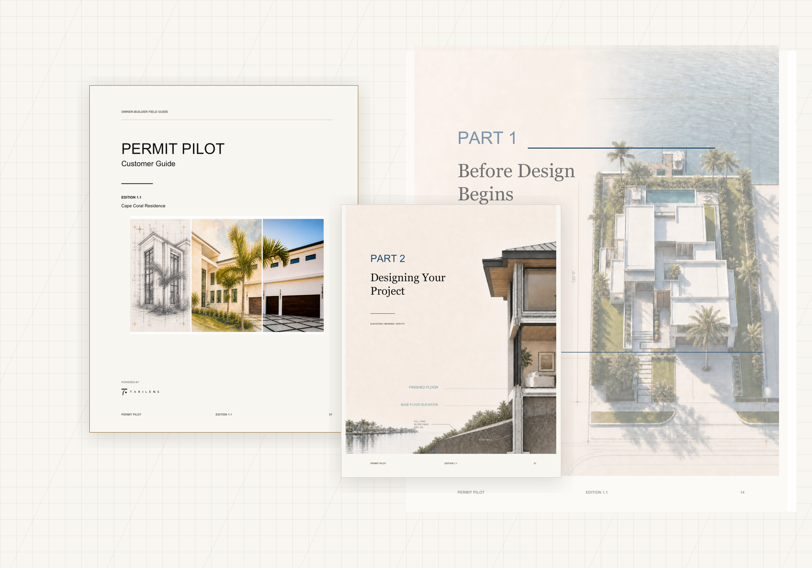 Permit Pilot Cape Coral Edition shown as a premium architecture guide with interior page previews
